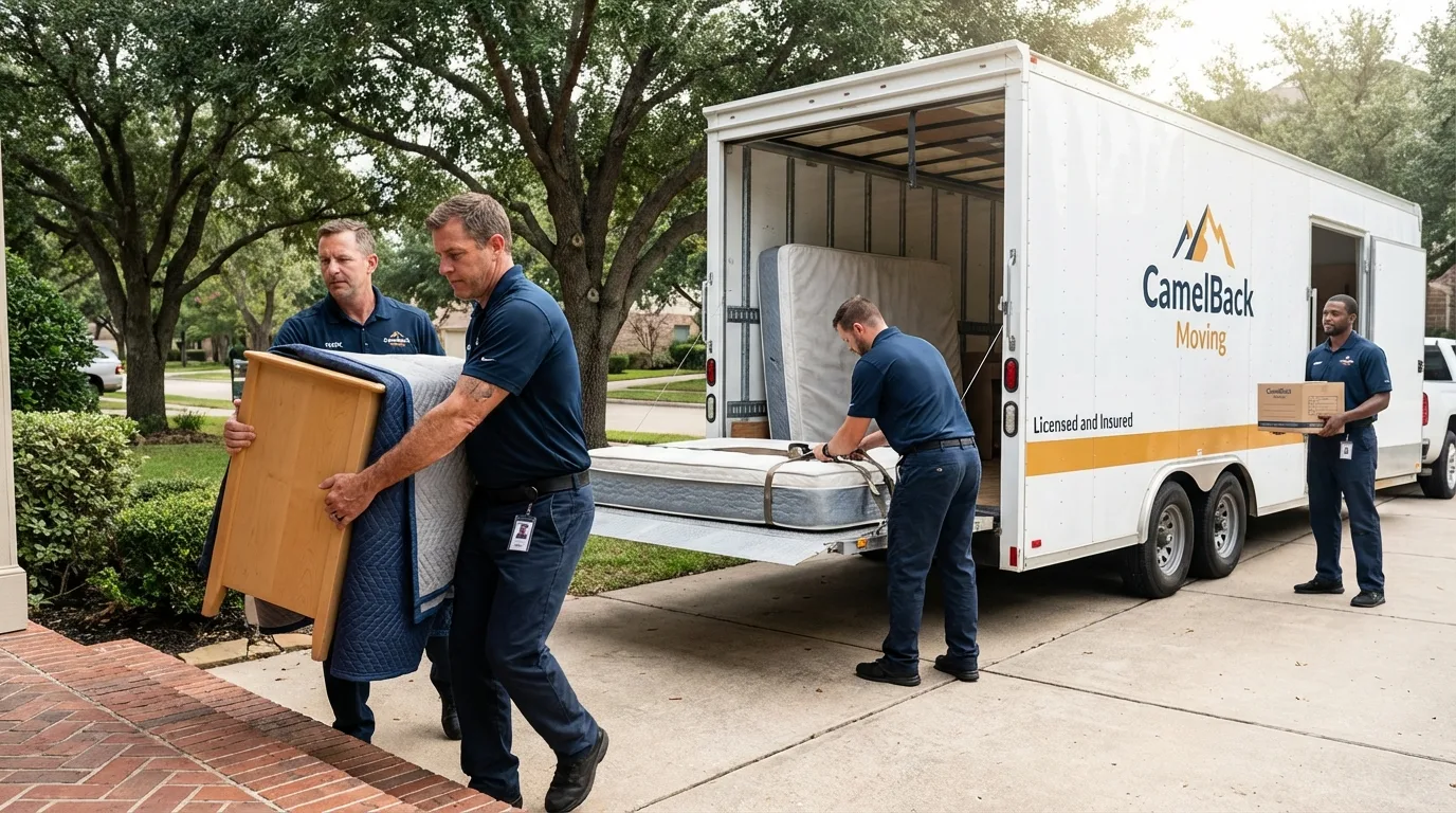 Crew loading residential truck for cross-state move from Baldwinsville, NY