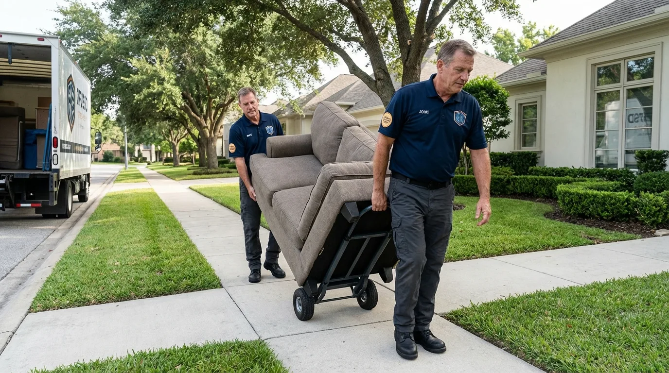 Local residential moving crew loading furniture in Baldwinsville, NY