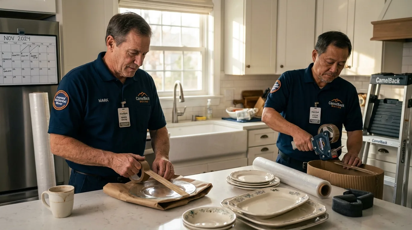 Professional crew packing kitchen dishware in Baldwinsville, NY
