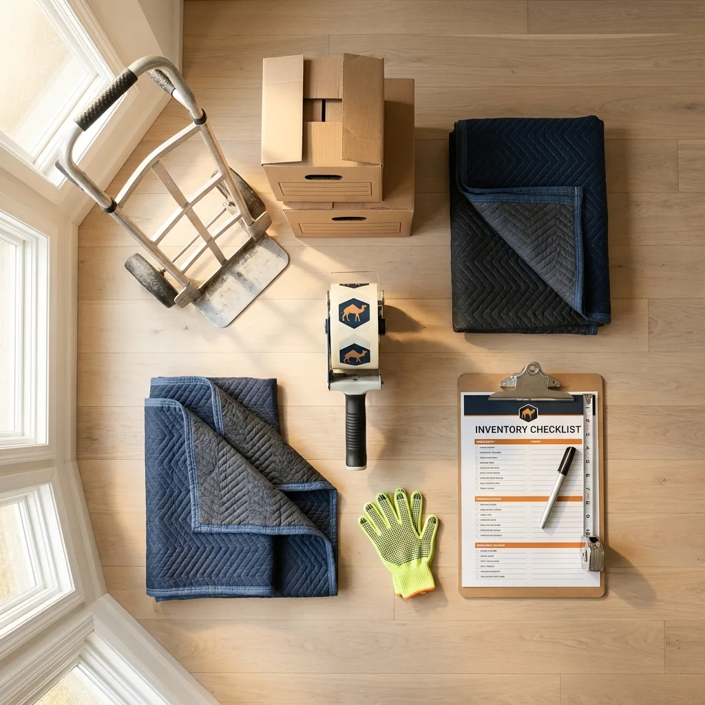 Professional moving supplies and packing materials layout for Baldwinsville residential relocations